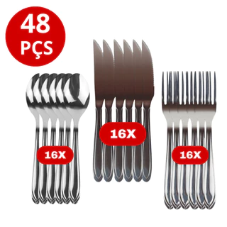 Conjunto De Talheres 48 peças Aço Inox Colher Garfo Faca Mesa Restaurante