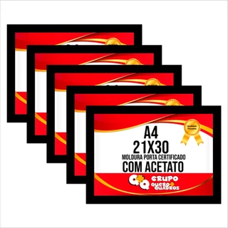 Kit 5 Porta Certificado A4 Moldura para Foto 21x30 com Moldura Revestida Premium com Acetato com Apoio de Mesa