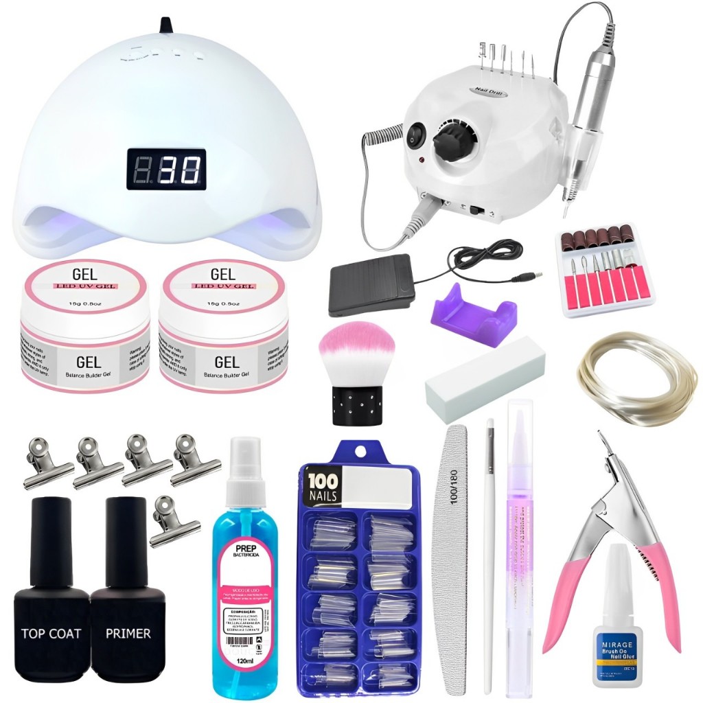 kit unha de gel lixadeira elétrica completo profissional cabine de unha 48w bivolt motor Porquinho