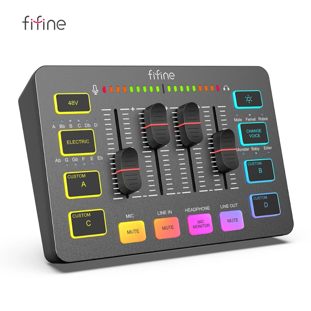 Mixer Ampligame Fifine Sc3 2 saídas/3 entradas/USB-C/4