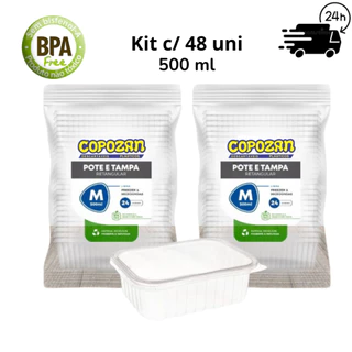 Pote 500 ml retangular Microondas Freezer Marmita Fitness Embalagem Alimento Quente ou Frio - C/48