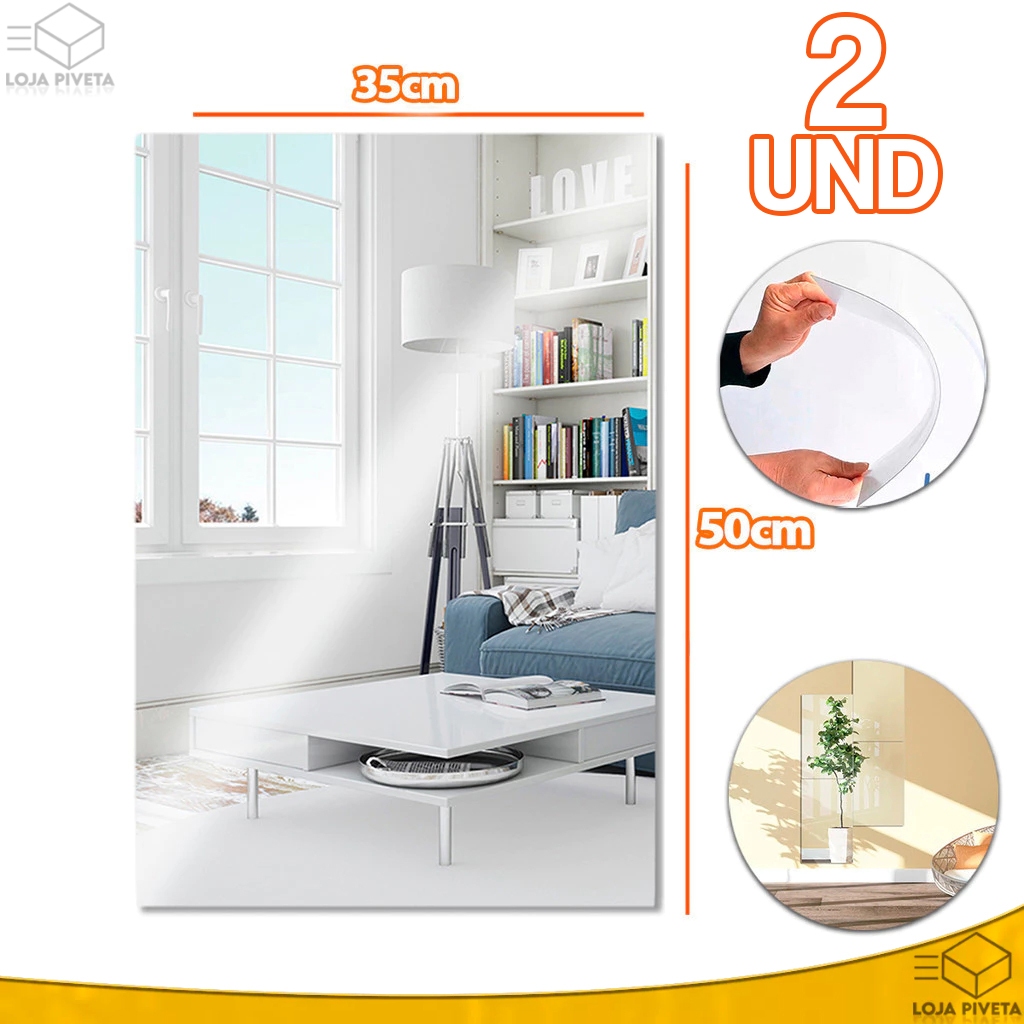 Kit 2x Espelho Adesivo Acrílico Retangular Decorativo 50x35cm OFERTA