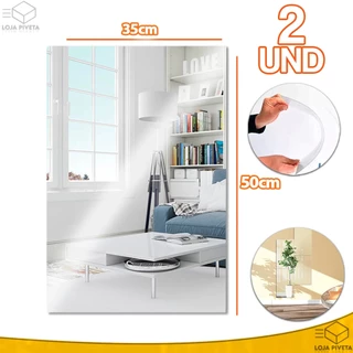 Kit 2x Espelho Adesivo Acrílico Retangular Decorativo 50x35cm OFERTA