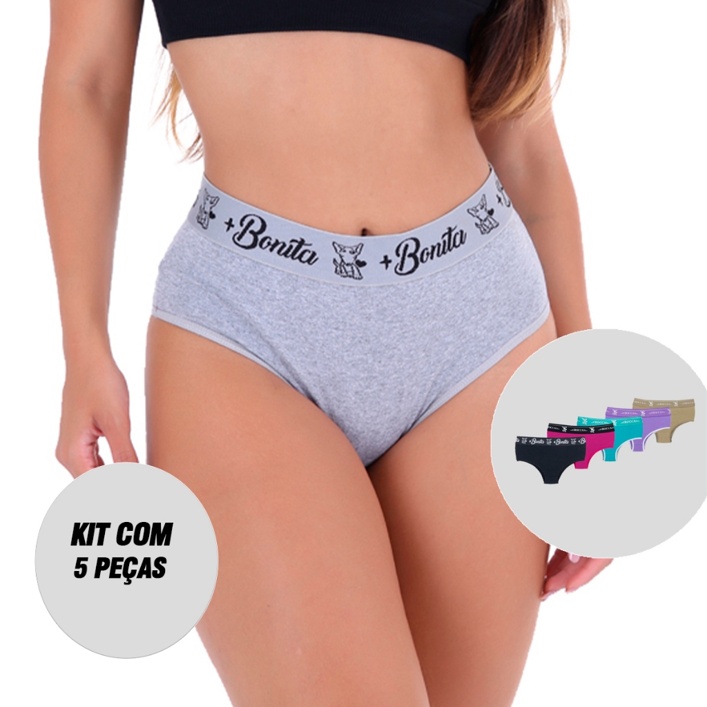 Kit 5 Calcinhas De Algodão Cintura Alta Caribe Lingerie