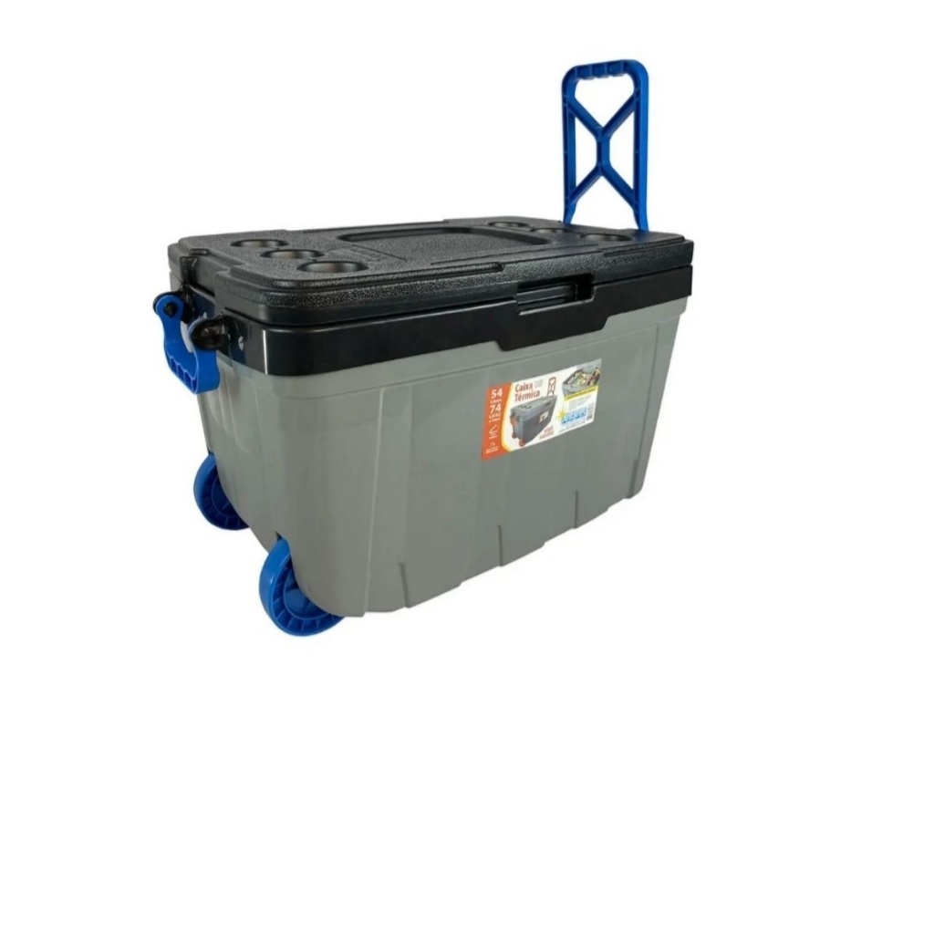 Caixa Termica 54 Litros Com Rodinhas Puxador E Divisorias Para Camping Pesca Festas E Praia