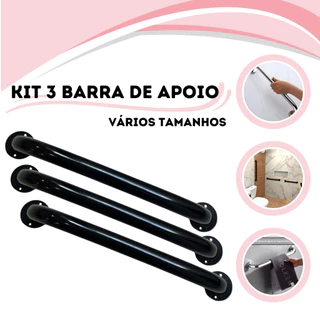 Kit 3 Barra Fixa De Apoio Aço Suporte Para Banheiro Proteção Idoso Cadeirante Top Alça Pne Grávida