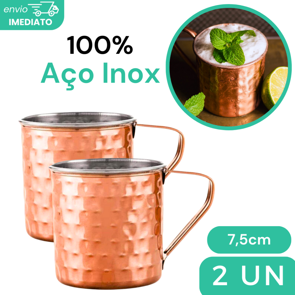 Kit 2 Caneca Copo Moscow Mule Alumínio Cobre 350ml Bares e Eventos ...