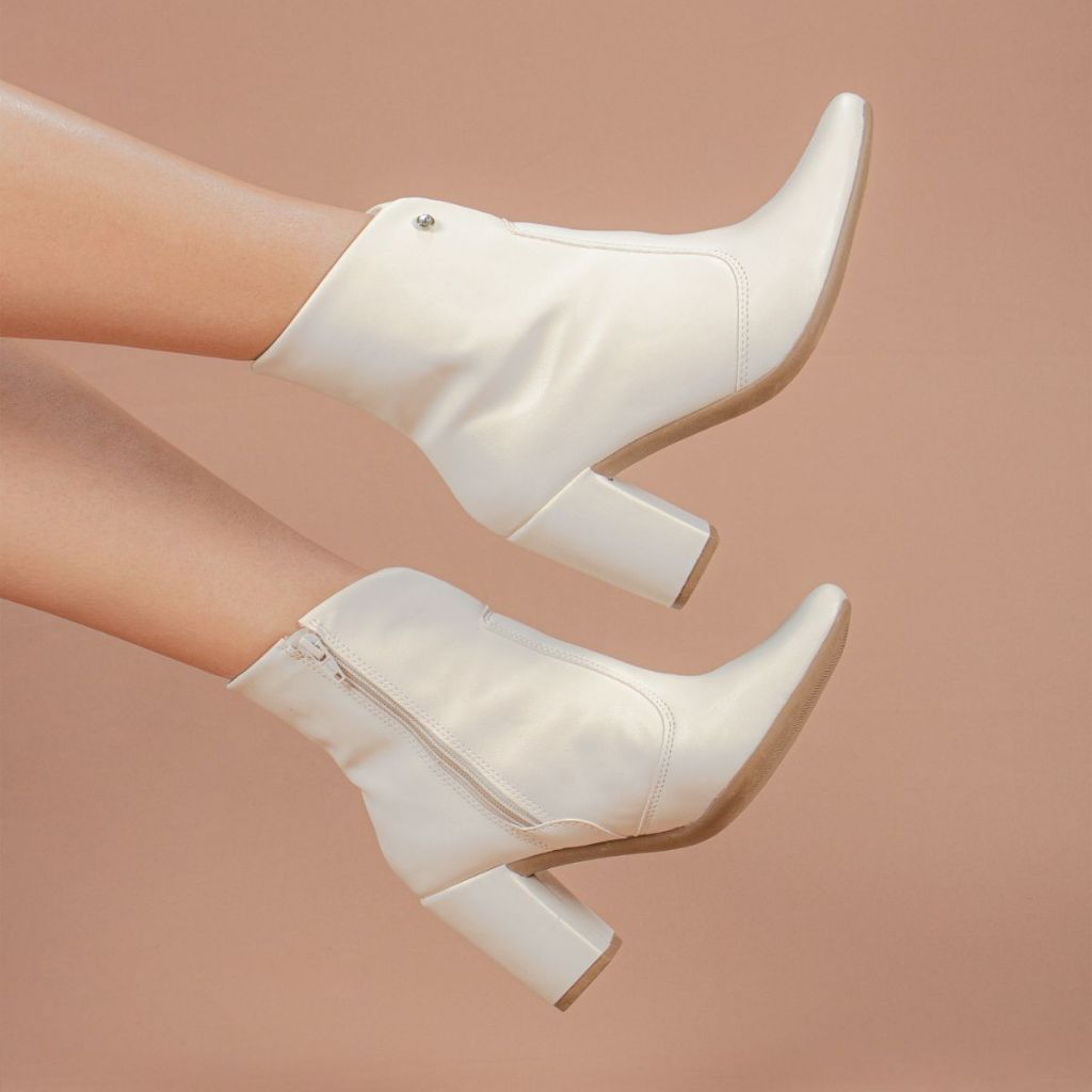 Bota feminina cano curto Branca Coturno Feminino Bico Fino Cano Curto ...