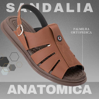 Sandalia Ortopedica Masculina de Couro Fechada de Sola Alta Anti Stress de Alta Qualidade Original