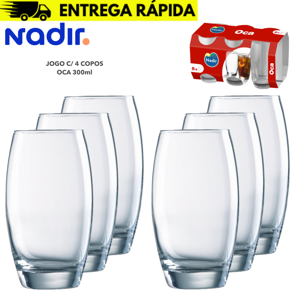 Jogo Copos Multiuso Vidro Refrigerante Suco Agua Oca 300ml - 4 Unidades