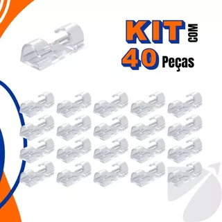KIt 40 Fixa Passa Fio Autoadesivo Organizador Plástico p/Fios e Cabos