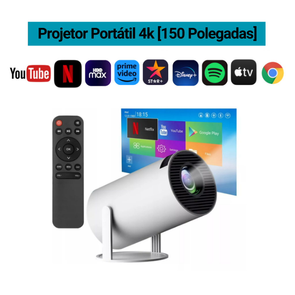 Projetor 4k Hy300 HD Mini Projetor Portátil compatível com Celular, Tv