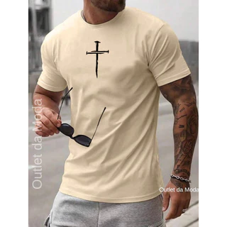 Camiseta Masculina Cruz prego Camisa 100% algodão malha premium