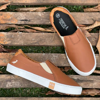 Sapatenis Masculino Casual Slip On Em Couro Solado Calce Facil Promoção Só hoje