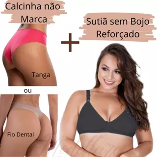 Kit 5 Calcinha sem costura + 3 Sutiã Reforçado Plus Size Duplo