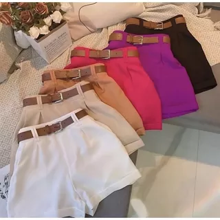 Short Social Feminino Alfaiataria Com Bolso Com Cinto Cintura Alta