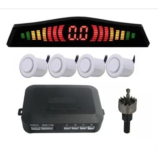 1 kit Sensor Estacionamento Ré c/ display Branco 18mm + serra copo