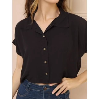 Blusa Feminina Manga Curta Com Botões