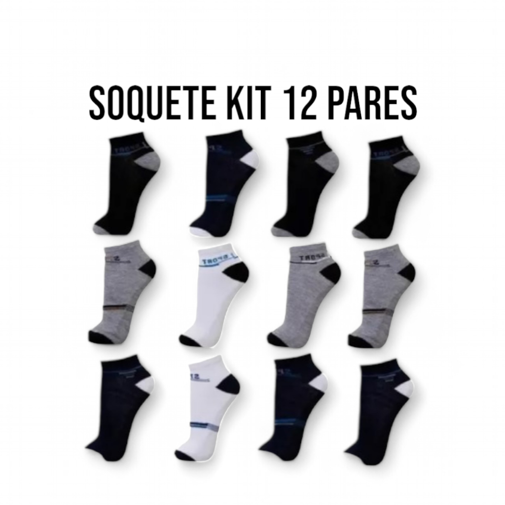 Kit 12 Pares Meia Soquete Cano Curto Masculina Premium PROMOÇÃO