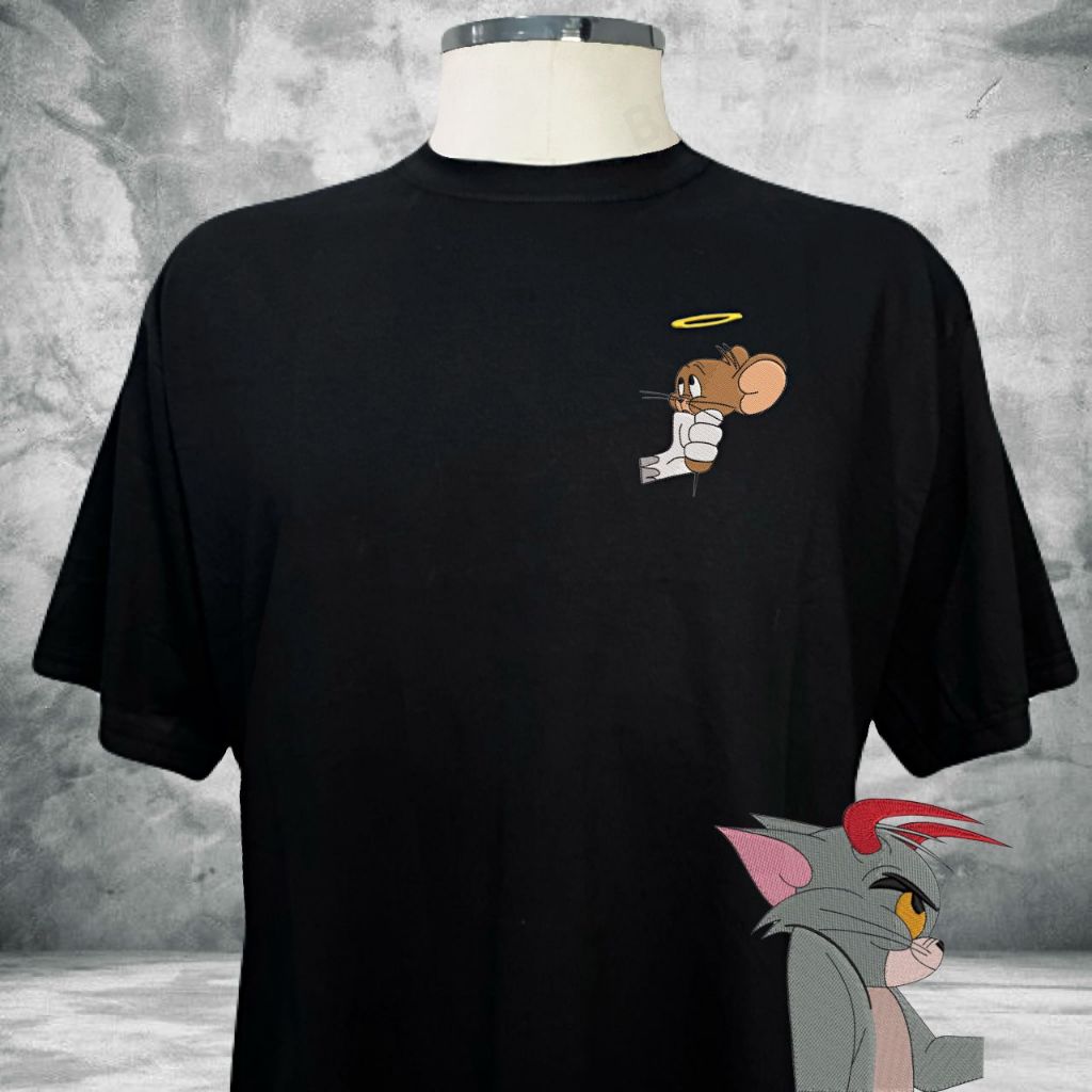 Camiseta Tom e Jerry Conjunto Par Bordada Blusa Unissex