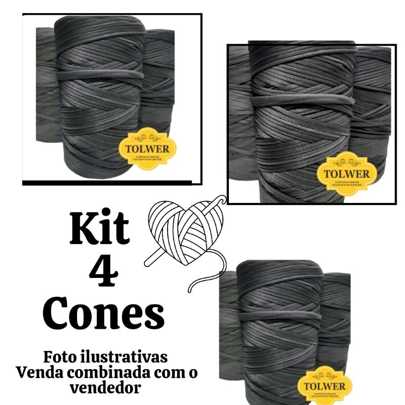 KIT CONTENDO 4 CONES DE FIO RESIDUAL NA COR PRETO DE LYCRA | Shopee Brasil