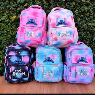 Mochila Grande Stitch com Vários Bolsos Juvenil Infantil Faculdade Reforçada Costas