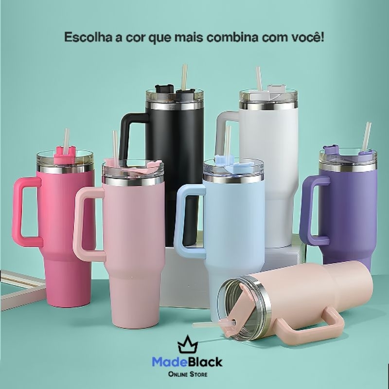 Caneca Copo Térmica Quencher Inox 1200Ml Garrafa Térmica Inoxidável com tampa canudo