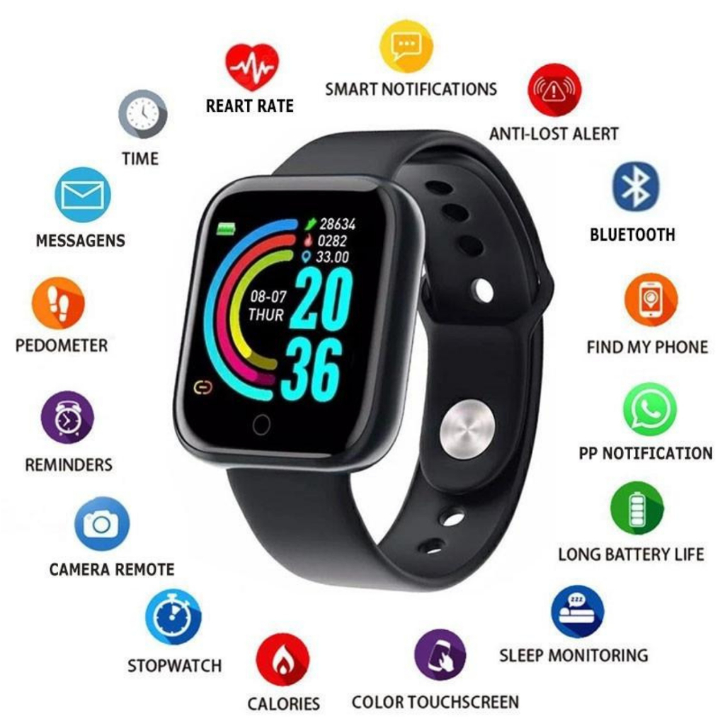 Smartwatch D20 - Relógio Inteligente y68 Esportivo Bluetooth Android/iOS - Com foto Na Tela Treino