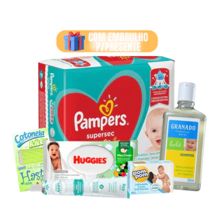 Kit Bebe Higiene Chá de Bebê Fraudas Pampers Pomada Assadura Shampoo Granado Baby em Oferta na Shopee