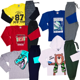 Kit 06 peças 03 Conjuntos ou Kit 04 peças 02 Conjuntos Calça e Blusa Manga Longa Menino Meia Estação