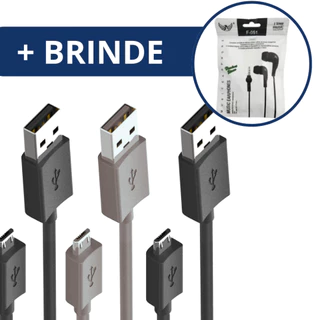 Kit 3 Cabos USB Tipo-c Turbo carregamento rápido + Fone de ouvido Altomex