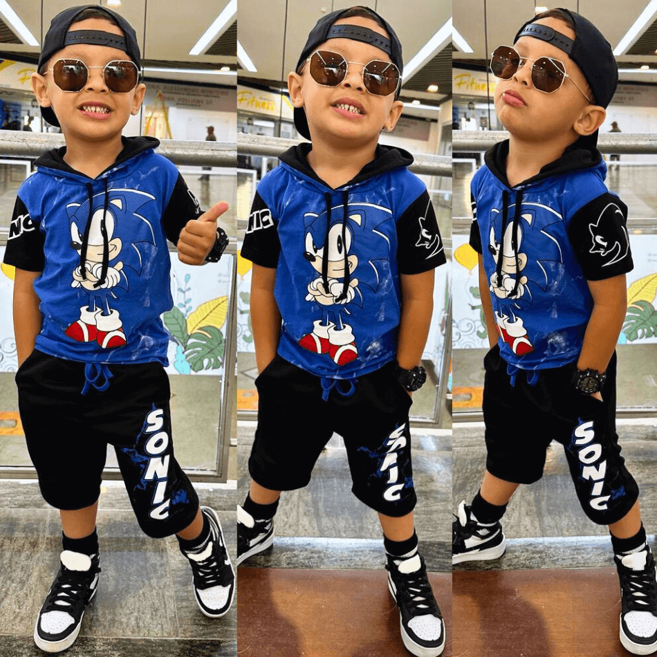 Conjunto Infantil Sonic Verão Camisa Bermuda Kit Top
