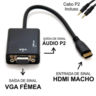 Mini Adaptador Conversor Hdmi P/ Vga Transmite Áudio E Vídeo