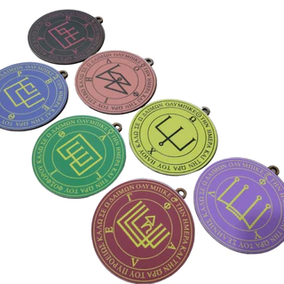 Medalhão talismã Sigilo 7 Espíritos Olímpicos Planetas Trithemius ritual arcanjos e anjos 7 medalhões 9cm frente e verso