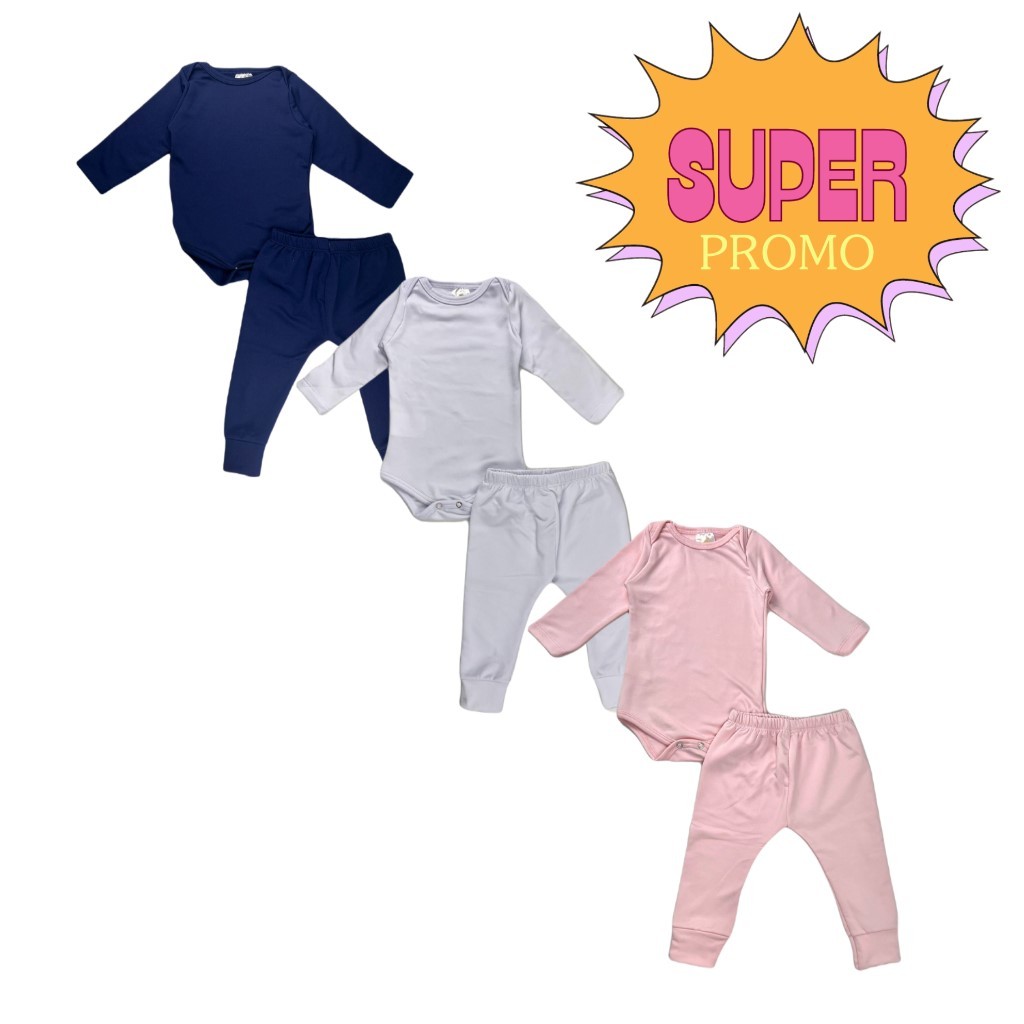 Conjunto Body e Calça Térmica Bebê Manga Longa + Calça Pagão Suplex Peluciada
