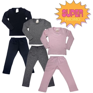 Conjunto Roupa Blusa e Calça Térmica Segunda Pele Infantil Juvenil Unissex Tamanho 1 ao 8