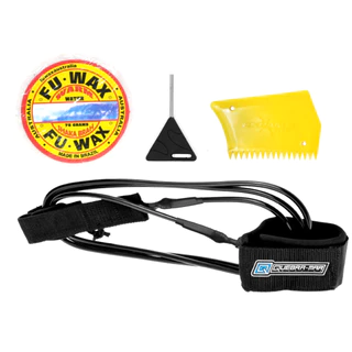 Leash Strep Prancha Surf 6´pés Competição + Raspador + Parafina 80gr +Chave de Quilha