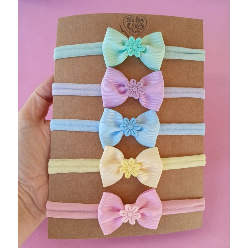 kit 5 laços faixinhas de cabelo bebê cores candy | Shopee Brasil