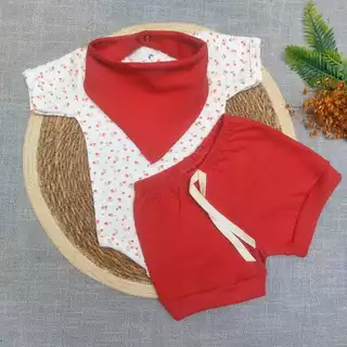 Conjunto de Bebê Menina Body Babador e Short Minimalista Malha Algodão Enxoval Maternidade