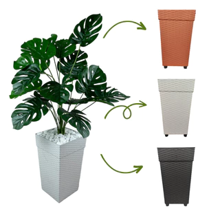 Planta Artificial Costela de Adão + Vaso Grande Rattan Decoração