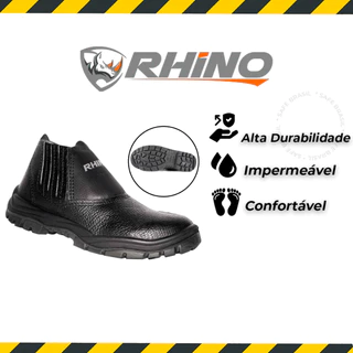 Bota Botina de Couro Bico PVC Segurança Pedreiro Obras - Rhino