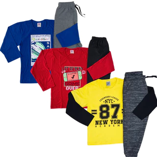 Kit 6 ou 4 Peças Conjunto Meia Estação Menino Infantil Blusa/Camiseta Manga Longa + Calça Moletom