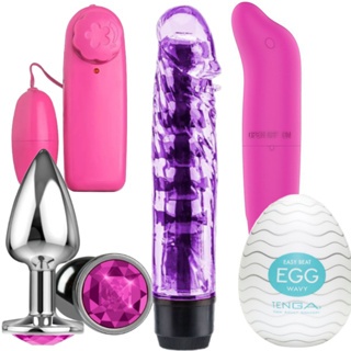 KIT SEX SHOP Vibrador Ponto G + Massageador Bullet + Personal Vibrador Feminino + Plug Anal + Masturbador Masculino EGG