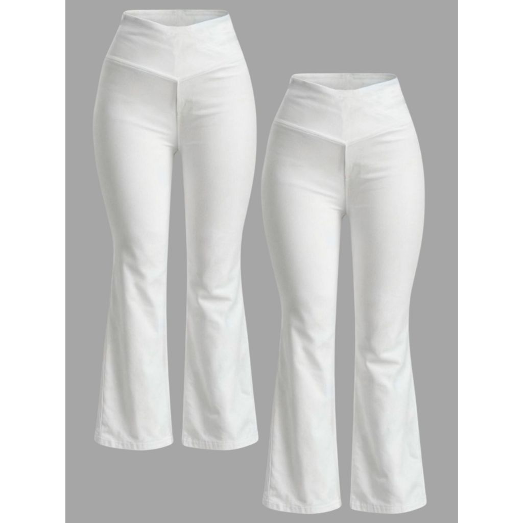 Kit 2 Calças Flare Branca Plus Size Enfermagem Cintura Alta Boca De ...