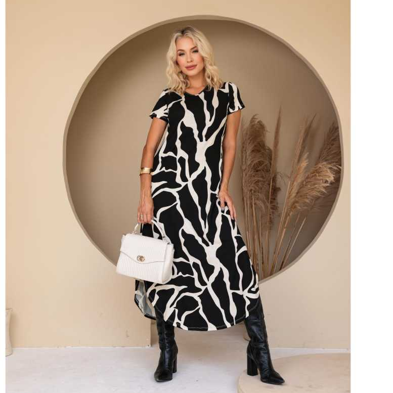 Vestido Longo Saruel Feminino Manga Viscolycra Bolso Roupas Femininas 36 ao 46