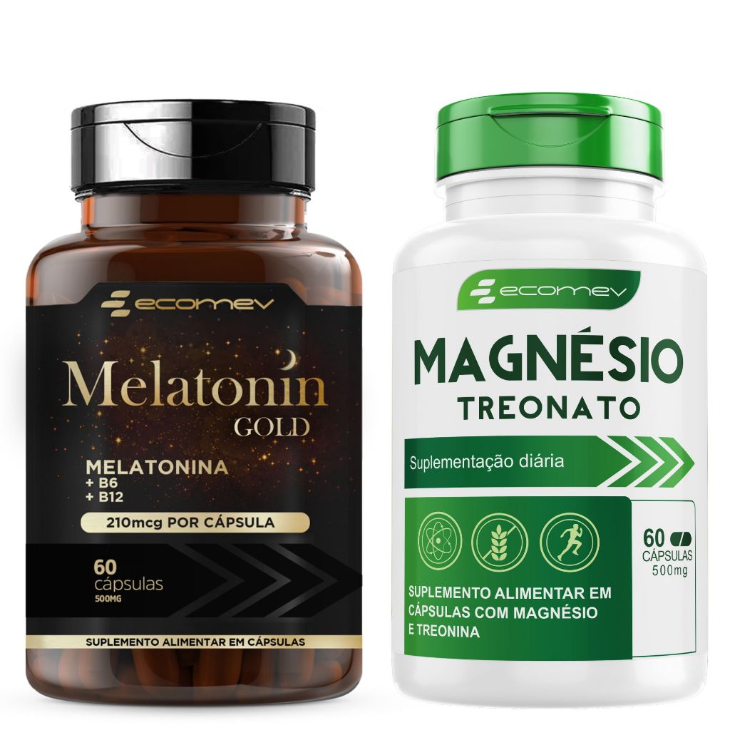 Melatonina Gold + Magnésio Treonato Puro 500Mg 120 Cáps Kit Sono Forte ...