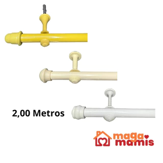Kit Varão de cortina Simples de Aço 2,0 metros 19mm (fino) cores - Bastão Varal de cortina Ferro