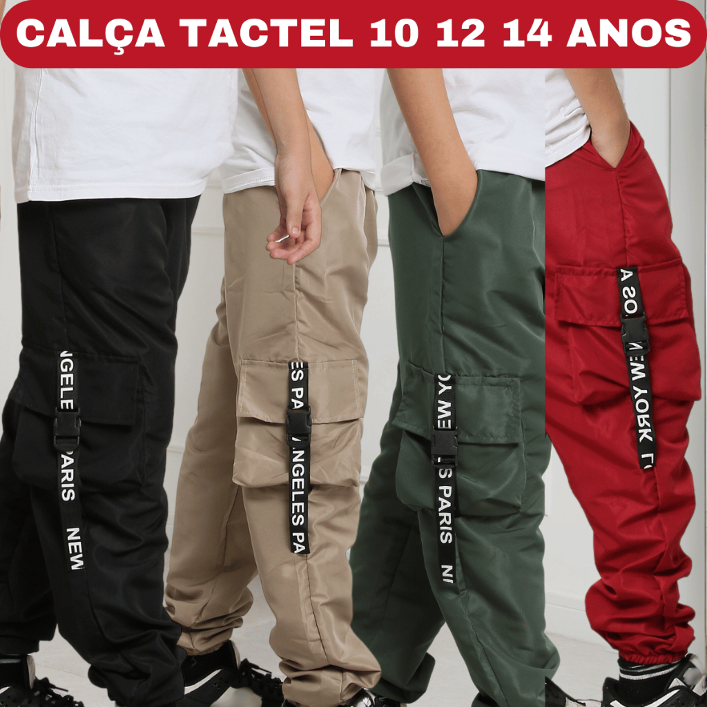 Calça Criança Unissex Menina Menino Jogger Cargo Tactel Juvenil Criança ...