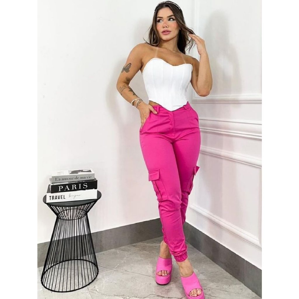 Bolso Lateral CalÃ§a Jogger Feminina Rosa Calça Jogger Feminina