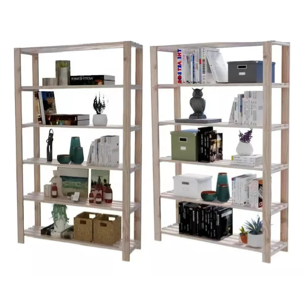Conjunto 2 Estantes Multiuso 6 Planos Madeira Pinus Organizador